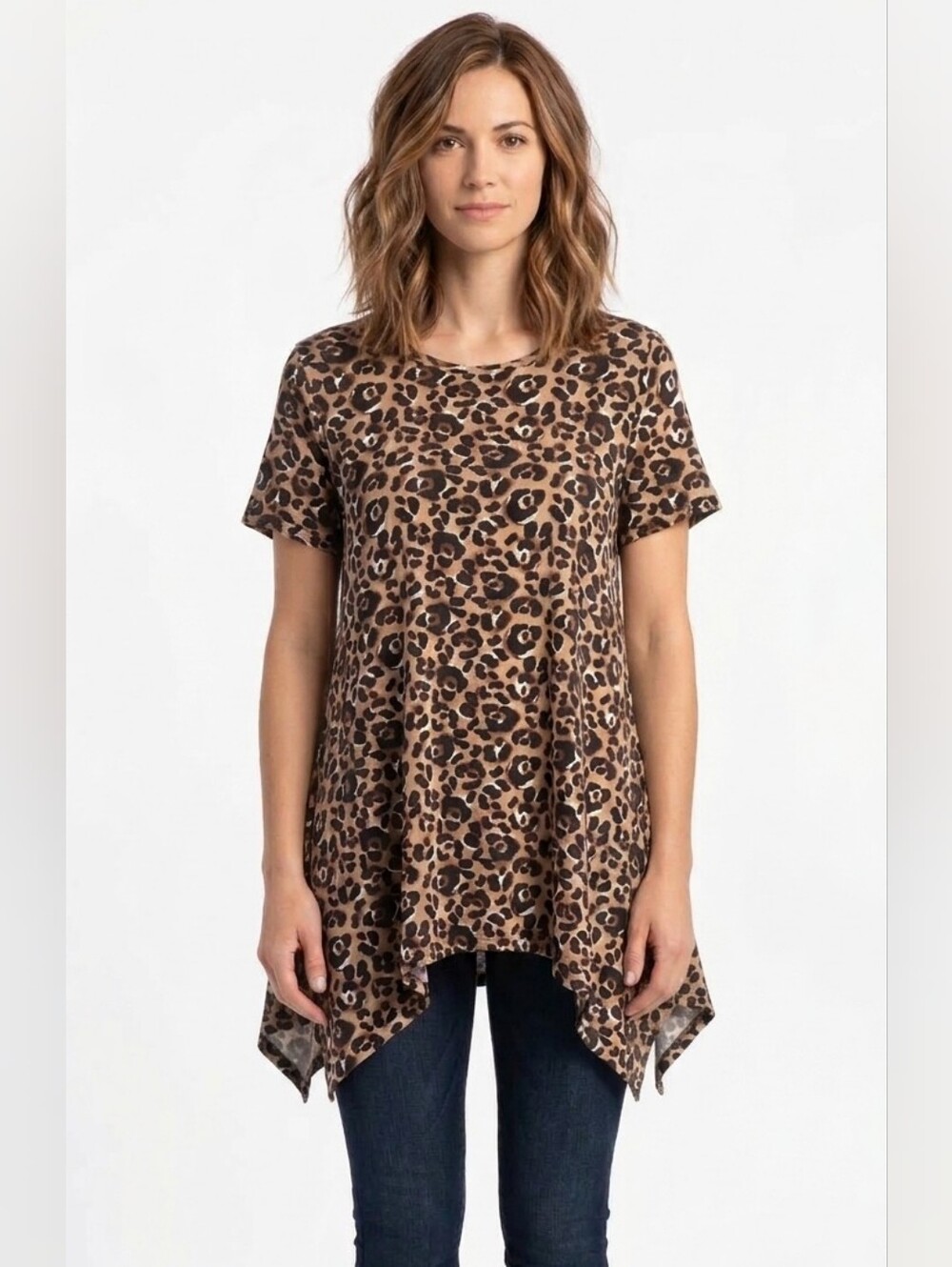 LuLaRoe Brown Animal Print Melissa Short Sleeve Tunic Top Size Medium NWT